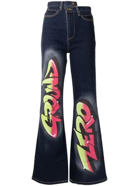 graffiti-logo flared jeans by GROUND ZERO