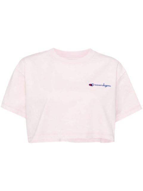 logo-embroidered cropped T-shirt by GROUND ZERO