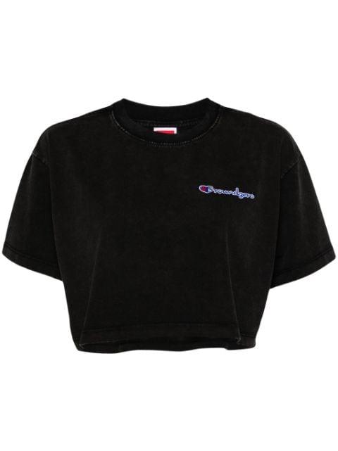 logo-embroidered cropped T-shirt by GROUND ZERO