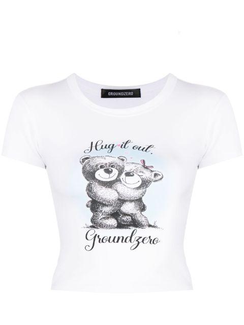 slogan-print cotton cropped T-shirt by GROUND ZERO