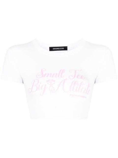 slogan-print cotton cropped T-shirt by GROUND ZERO
