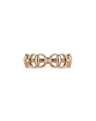 18K Rose Gold Horsebit Diamond Accent Openwork Ring by GUCCI