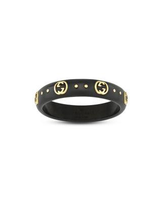 18K Yellow Gold Icon Black Synthetic Corundum Logo Ring (Also in White Zirconia) by GUCCI