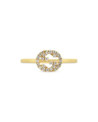 18K Yellow Gold Interlocking G Diamond Logo Ring by GUCCI
