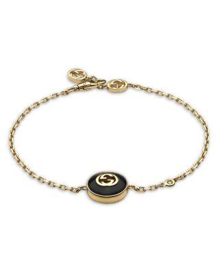 18K Yellow Gold Interlocking Onyx & Diamond Accent Logo Bracelet by GUCCI
