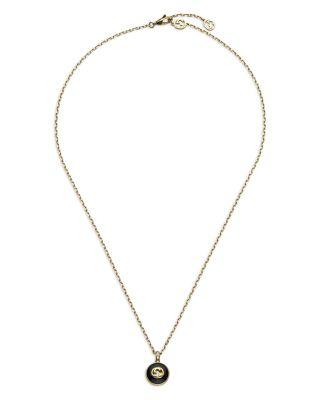 18K Yellow Gold Interlocking Onyx & Diamond Logo Pendant Necklace by GUCCI