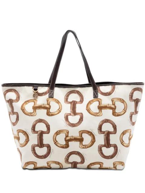 2000-2015 Printed Canvas Bamboo Horsebit tote bag by GUCCI 