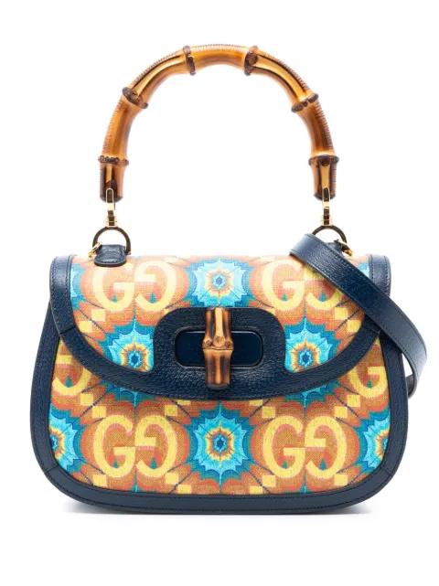 2016-2025 100th Anniversary Medium GG Coated Canvas Kaleidoscope 1947 Bamboo Top Handle Bag satchel by GUCCI 