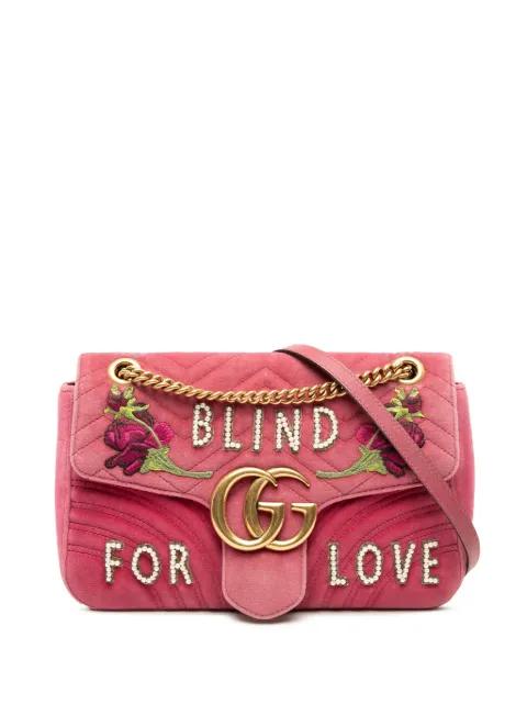 2016-2025 Large GG Marmont Matelasse Velvet Embroidered Blind For Love shoulder bag by GUCCI 