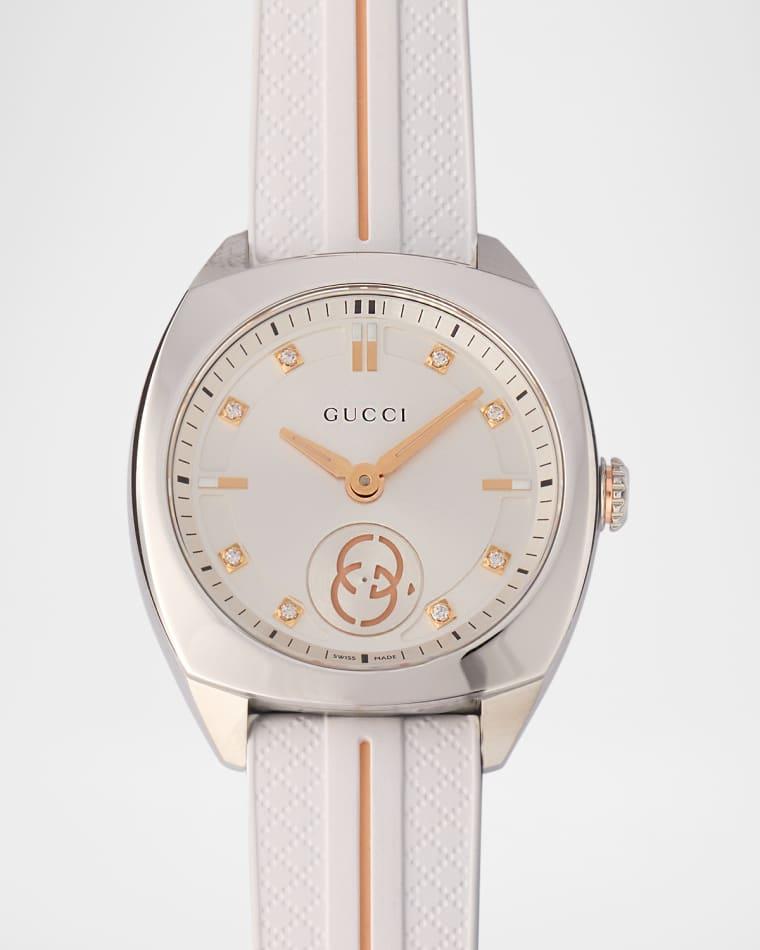 29mm Gucci Interlocking Diamond Watch with Rubber Strap, White by GUCCI
