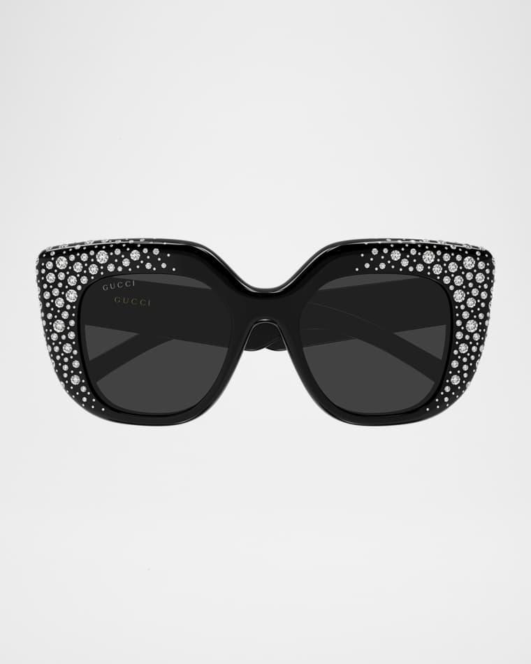 50mm Crystal-Embellished Square Sunglasses by GUCCI