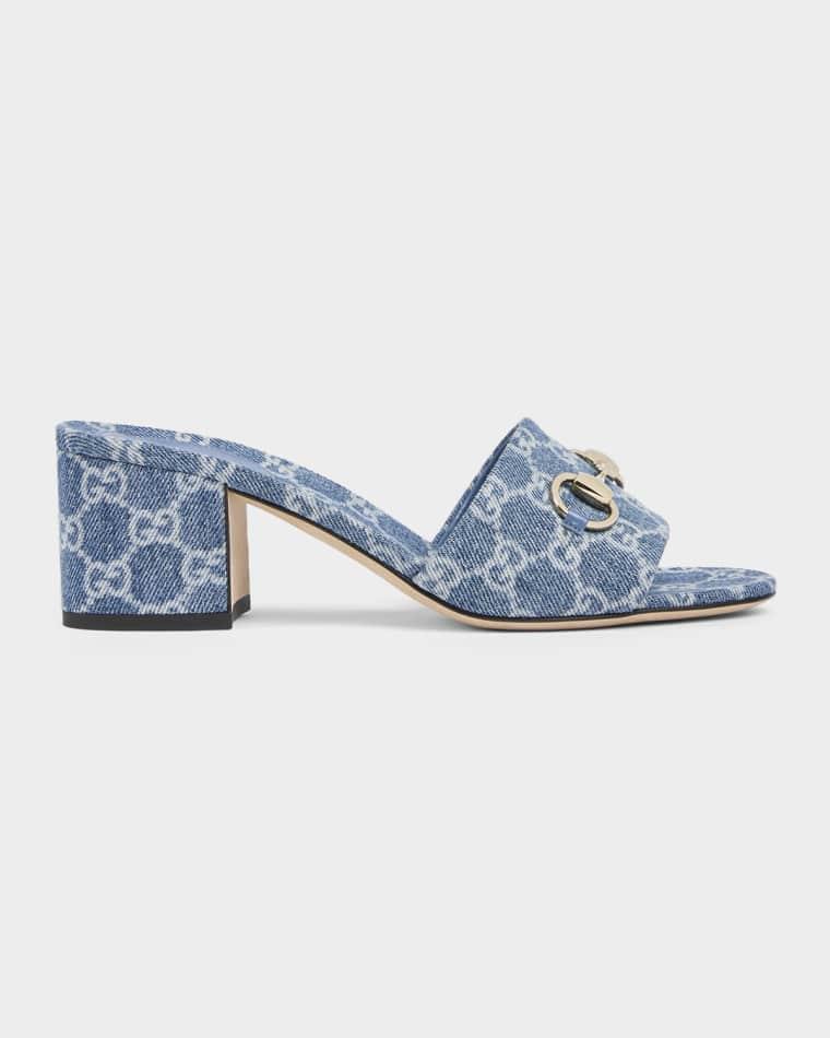 55mm Siaga GG Monogram Denim Block-Heel Sandals by GUCCI