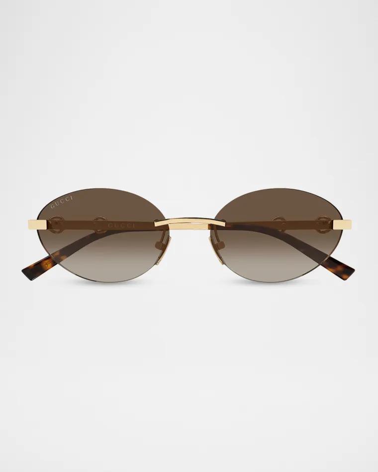 58mm Metal & Acetate Oval Sunglasses by GUCCI