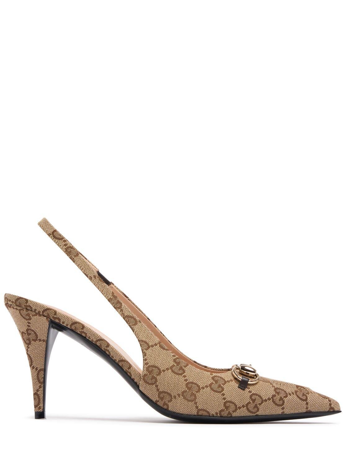 85mm Erin Gg Canvas Slingback Pumps by GUCCI