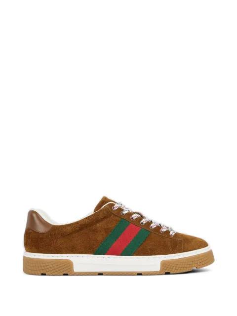 Ace Web-detail suede sneakers by GUCCI