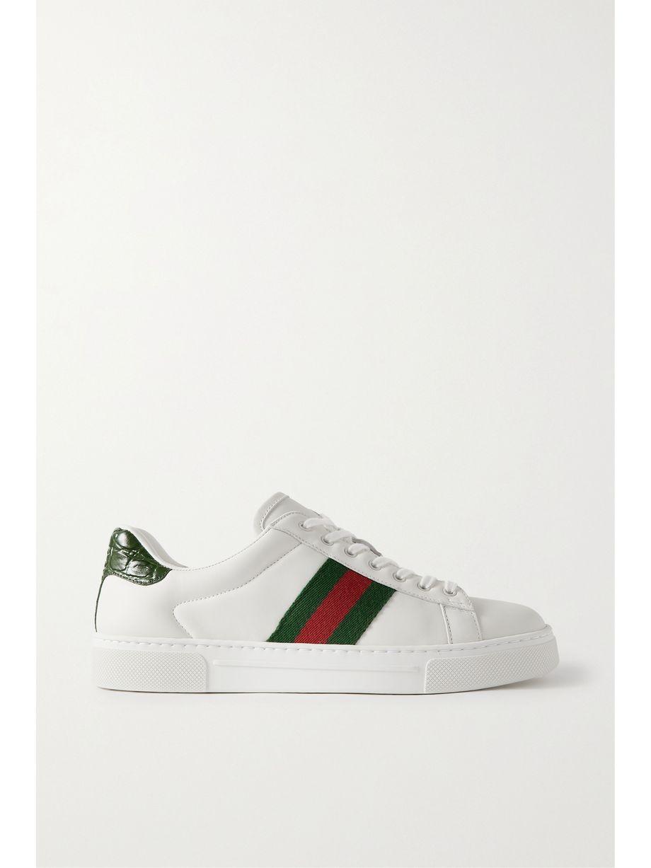 Ace webbing-trimmed leather sneakers by GUCCI