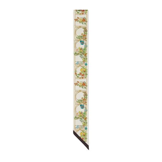 Animal and floral print silk neck bow in ivory by GUCCI