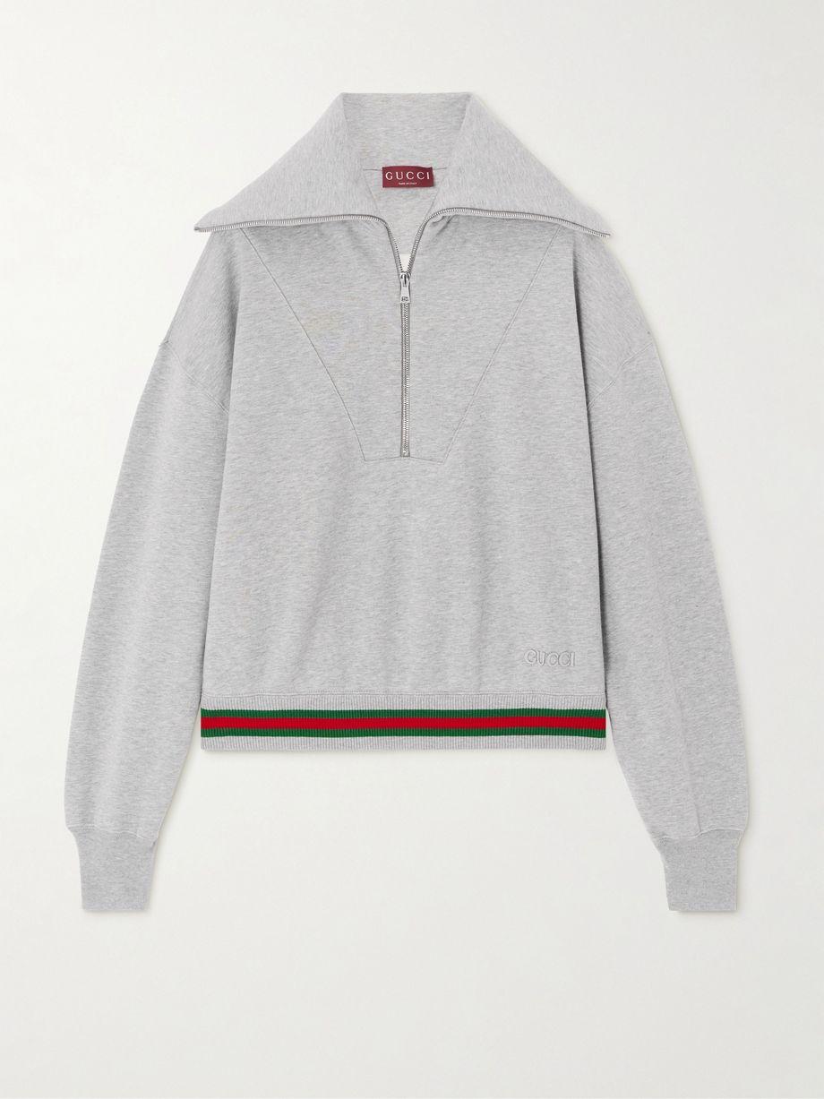 Appliquéd striped cotton-jersey half-zip sweatshirt by GUCCI