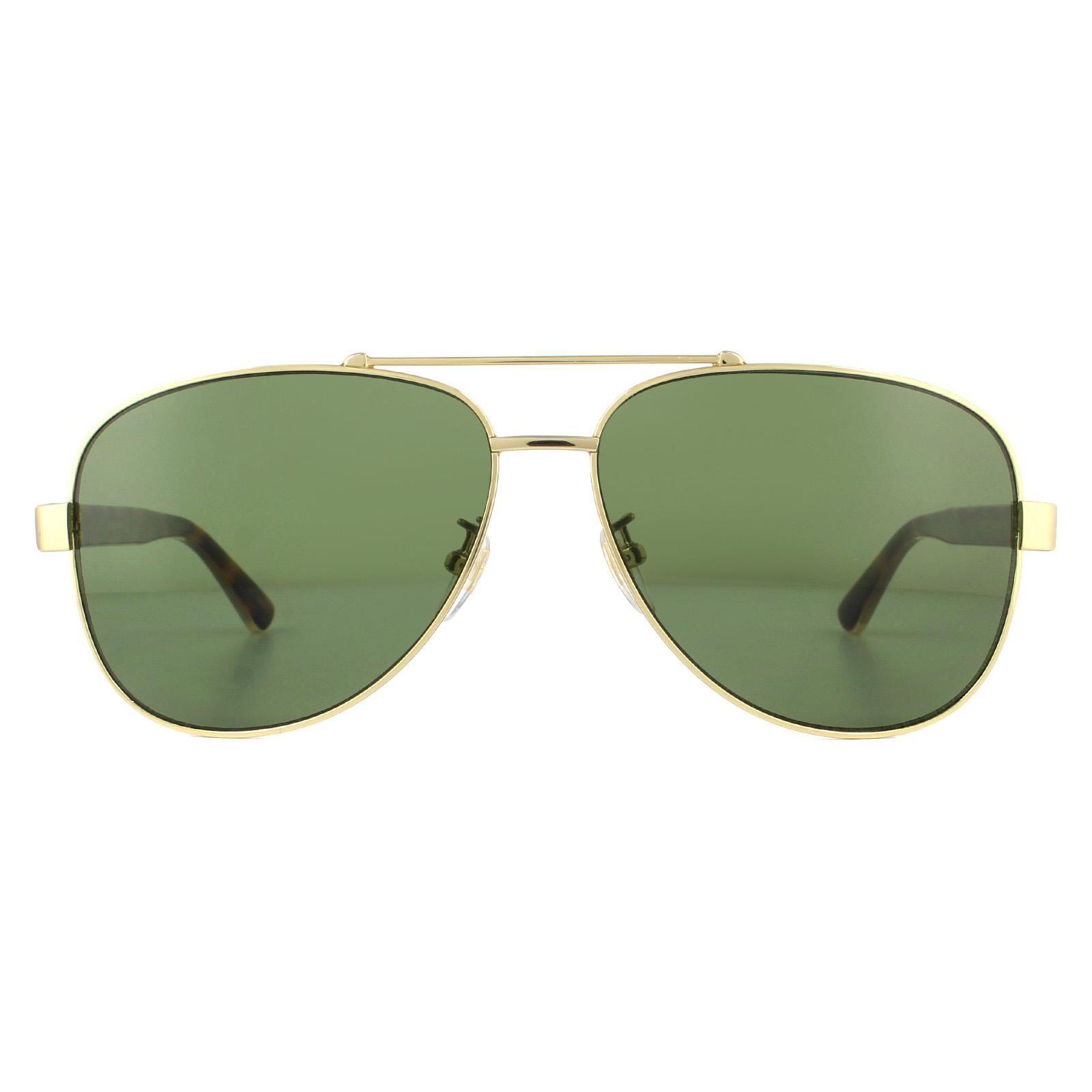 Aviator Gold and Havana Crystal Green GG0528S Sunglasses by GUCCI