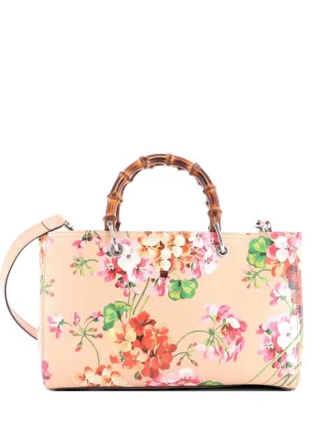 Bamboo Shopper Blooms Print Leather Medium tote bag by GUCCI 