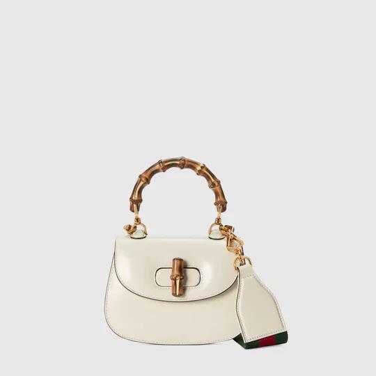 Bamboo mini top handle bag in white leather by GUCCI
