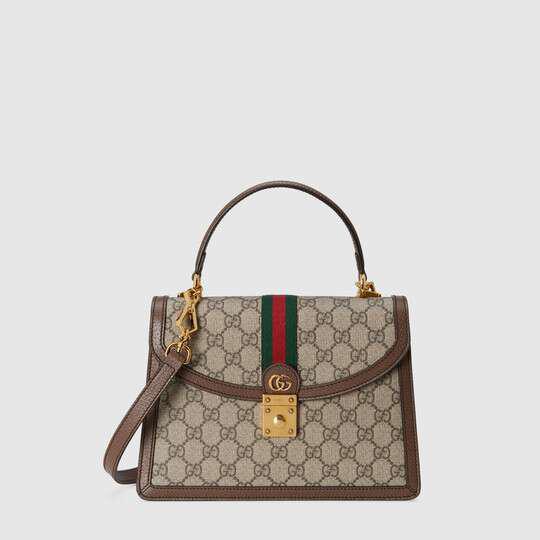 Beige Ophidia small top handle bag with Web by GUCCI