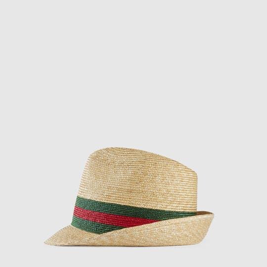 Beige Woven Straw Fedora by GUCCI