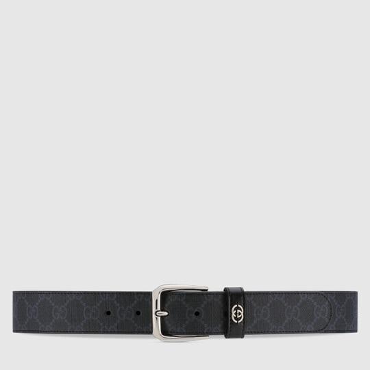Belt with Interlocking G detail in black Supreme by GUCCI