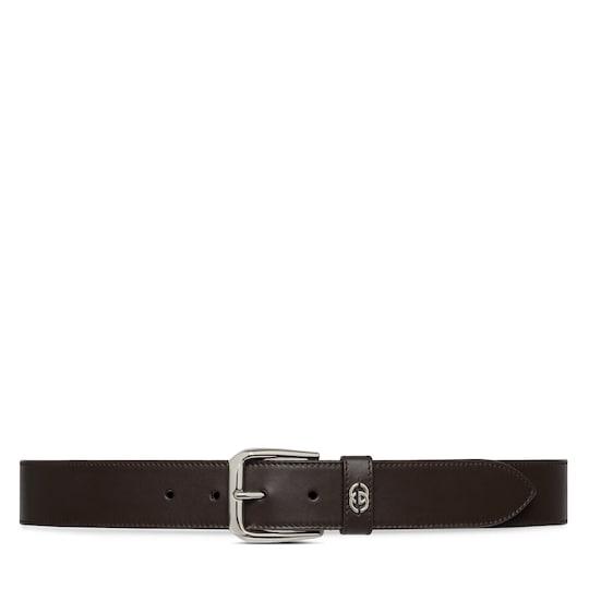 Belt with Interlocking G detail in brown leather by GUCCI