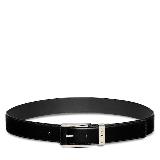 Belt with squared buckle in black leather by GUCCI