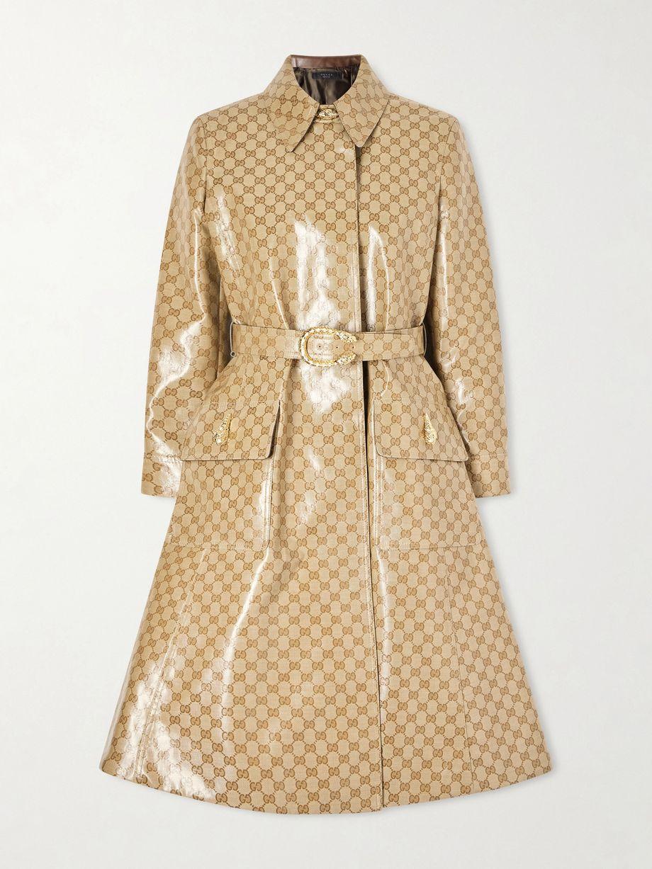 Belted coated-canvas trench coat by GUCCI