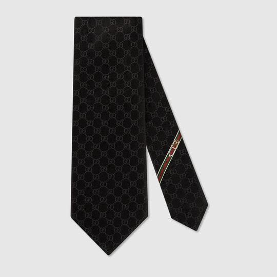 Black GG Pattern Silk Tie by GUCCI