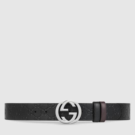 Black Gucci Signature / Brown Leather Reversible Belt by GUCCI