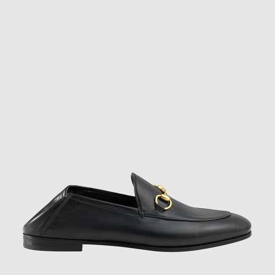 Black Leather Foldable Slim Horsebit Loafer by GUCCI
