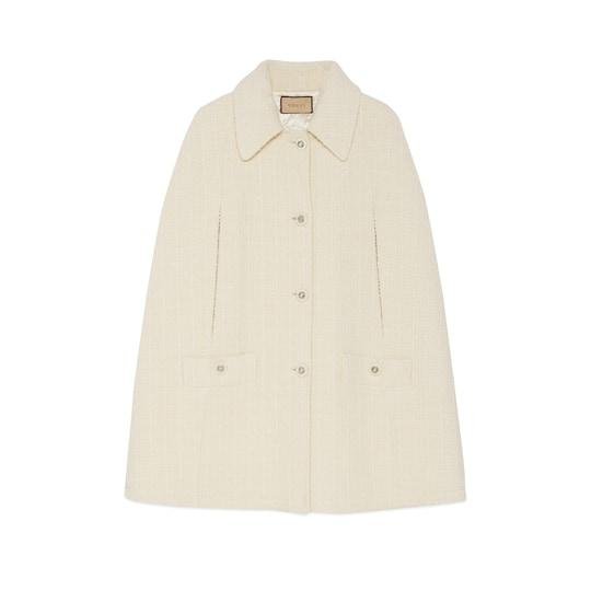 Bouclé wool tweed cape in ivory by GUCCI