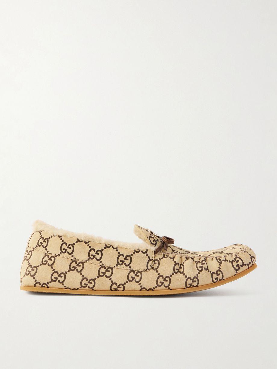 Bow-detailed printed shearling loafers by GUCCI