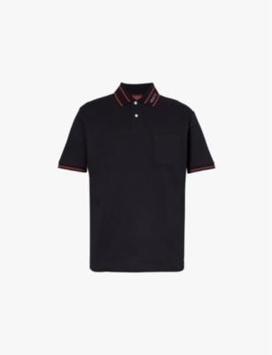 Branded-collar striped-trim stretch-cotton polo shirt by GUCCI