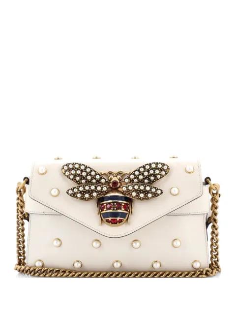 Broadway Pearly Bee Embellished Leather Mini shoulder bag by GUCCI 