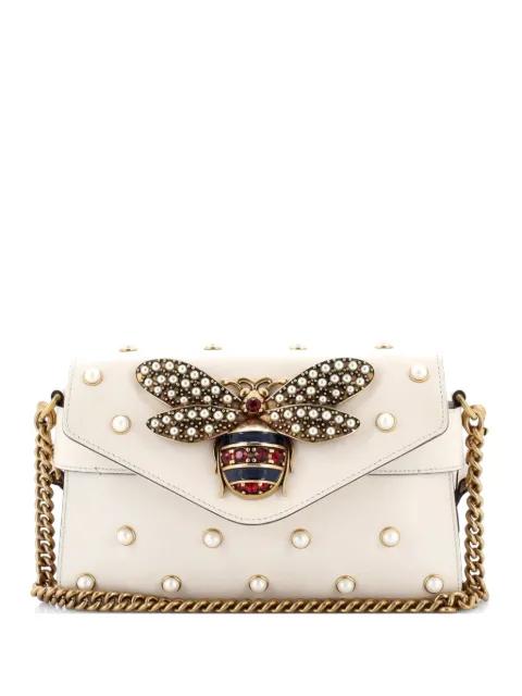 Broadway Pearly Bee Embellished Leather Mini shoulder bag by GUCCI 