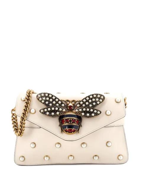 Broadway Pearly Bee Embellished Leather Mini shoulder bag by GUCCI 
