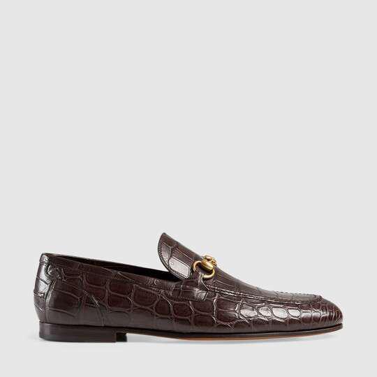 Brown Gucci Jordaan crocodile loafer by GUCCI