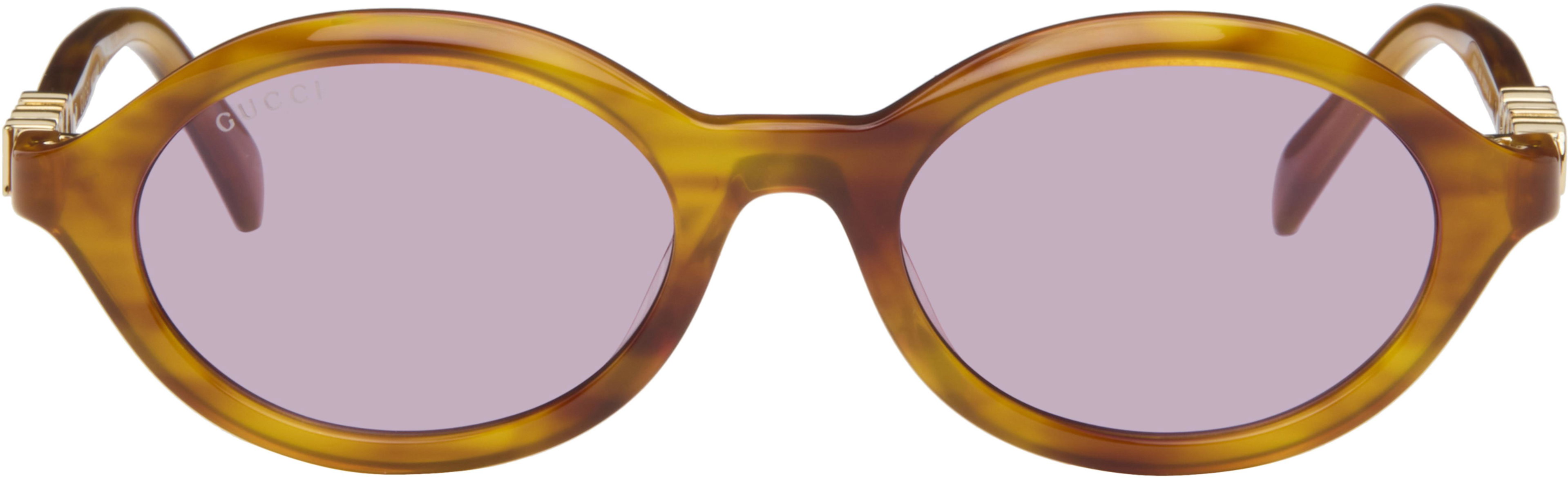 Brown Round Frame Sunglasses by GUCCI