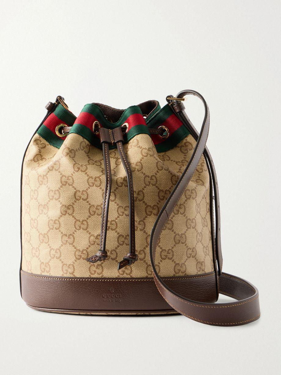 Bucket small leather-trimmed printed coated-canvas shoulder bag by GUCCI