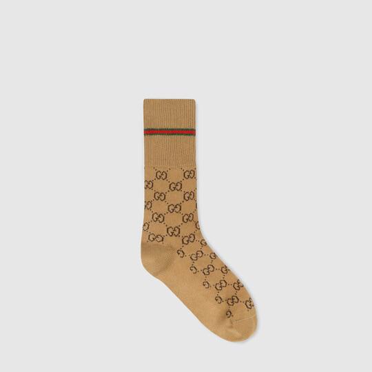Camel / Brown GG Cotton Socks With Web by GUCCI
