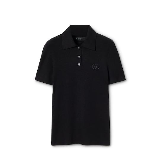 Cashmere silk polo shirt with embroidery by GUCCI