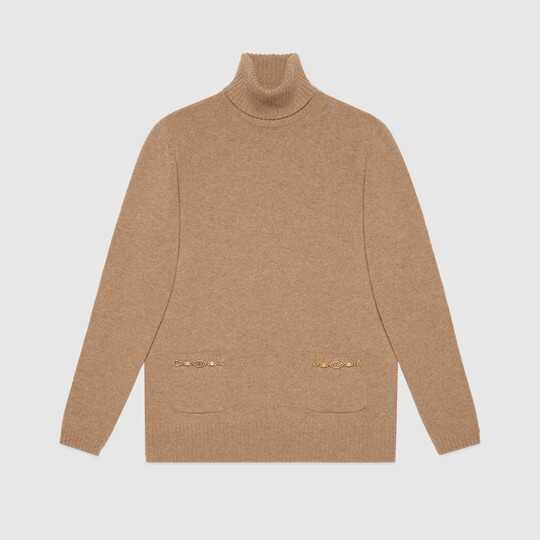 Cashmere turtleneck with Interlocking G in camel by GUCCI