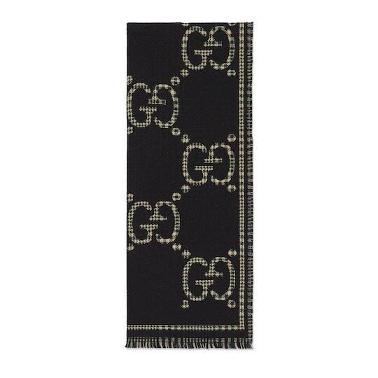 Check GG wool scarf in black and multicolor by GUCCI