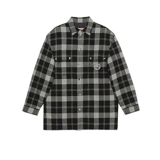 Check flannel shirt in black and white by GUCCI