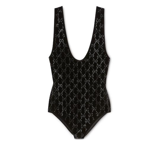 Chenille bodysuit with GG crystals by GUCCI