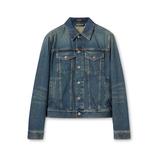 Cotton denim jacket with Horsebit by GUCCI